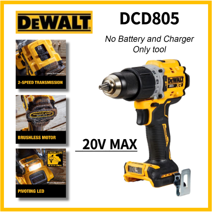 Dewalt DCD805 20V MAX 鎚鑽,1/2",無繩和無刷,緊湊型,帶 2 速設置(無充電器,無電池)