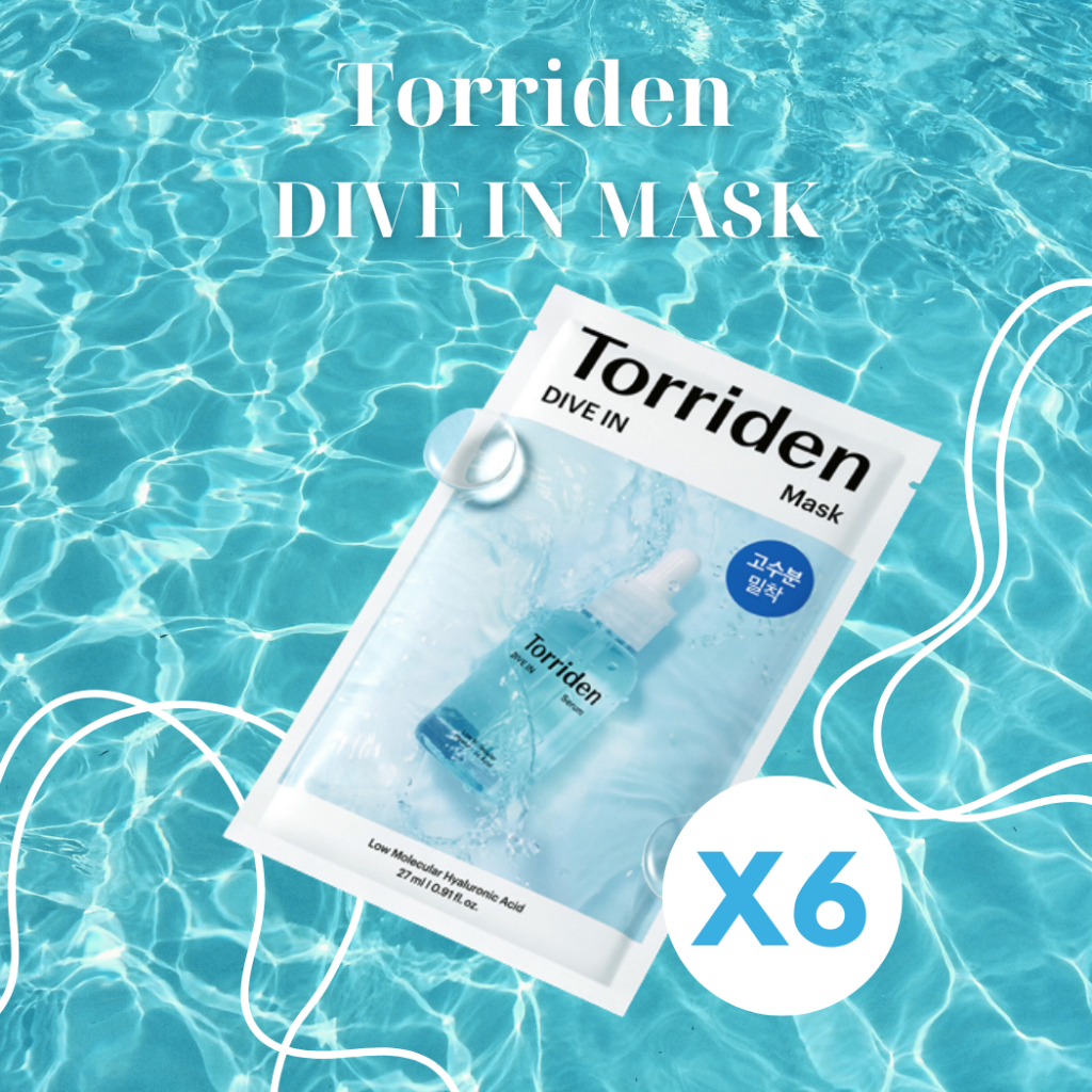 Torriden DIVE-IN 低分子透明質酸面部精華面膜 6ea,100% 纖維素片,適用於敏感乾性皮膚,無香精無酒