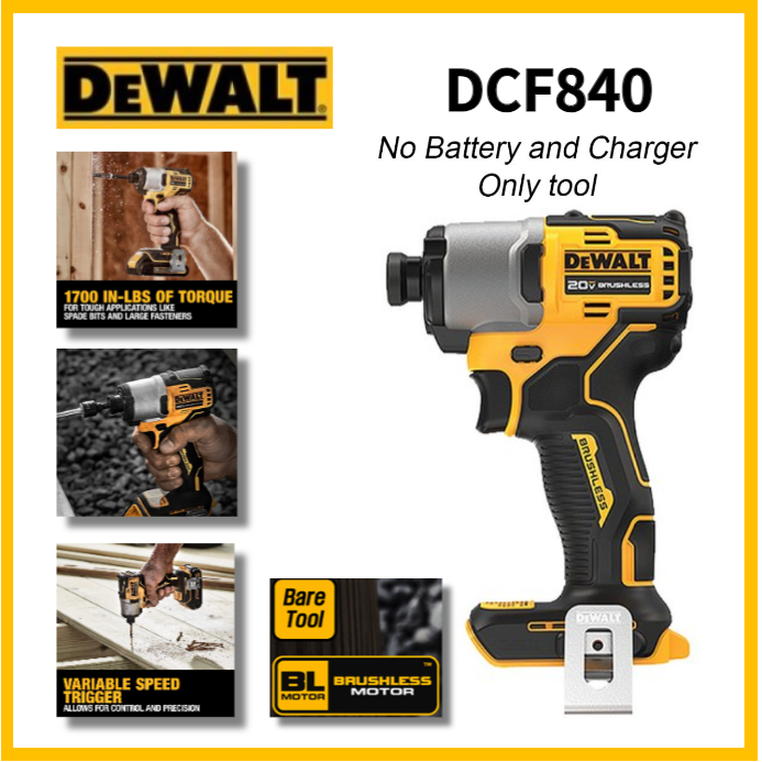 Dewalt DCF840 20V MAX* 1/4 英寸無繩衝擊起子無刷(無充電器,無電池)