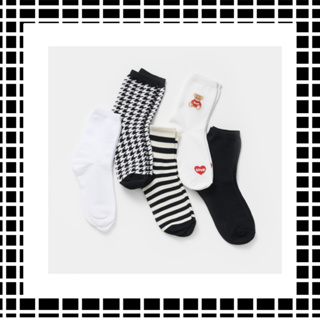 [時尚襪子] 韓國高品質純棉時尚襪子/舒適休閒長腳踝/圓點條紋可愛-黑色
