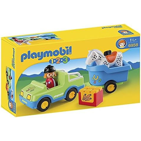 Playmobil 1.2.3 車帶馬拖車
