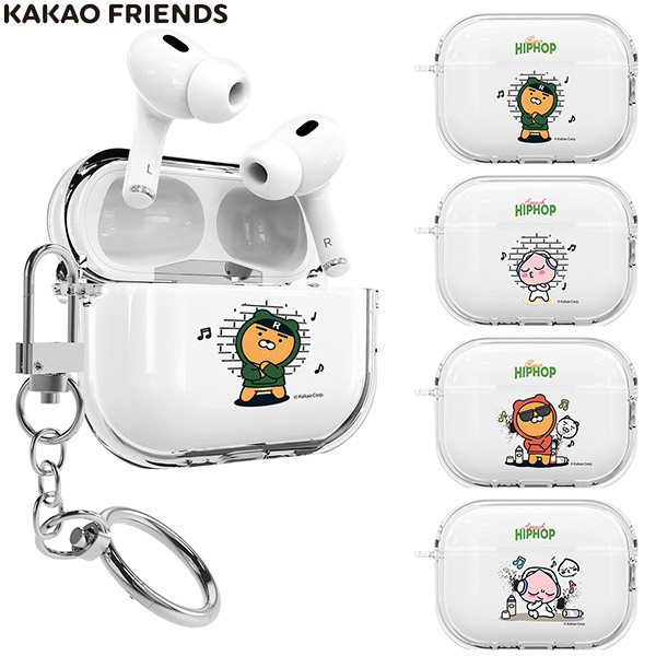 Kakao FRIENDS 官方 HIPHOP Ryan 透明保護殼適用於 Airpods Pro 2 帶鑰匙圈