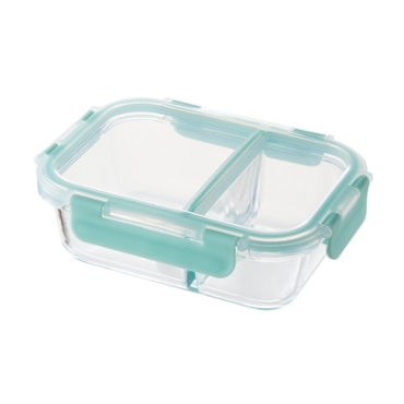 Locknlock 玻璃食品容器 2 隔間矩形 600 毫升透明耐熱玻璃密封容器不含 BPA 午餐盒烤箱/微波爐