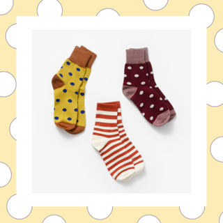 [時尚襪子] 韓國高品質純棉時尚襪子/舒適休閒長腳踝/圓點條紋可愛-磚
