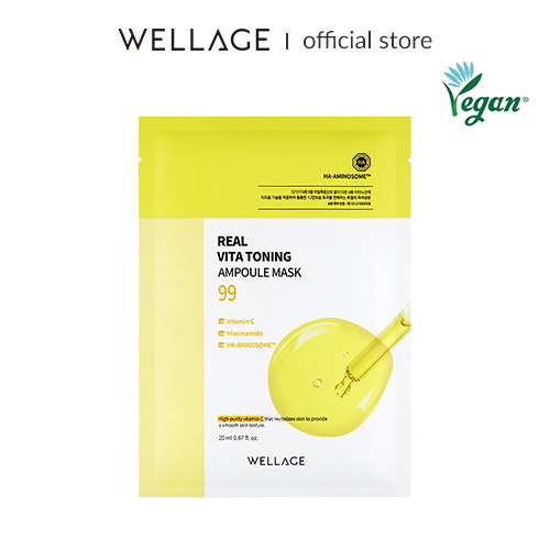 Wellage 官方 Real Vita Toning 安瓿面膜 99,100% 純素面膜,皮膚光彩護理,亮採保濕