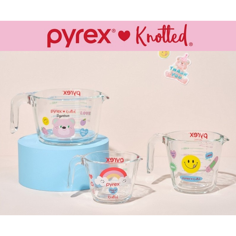 🍀【韓國現貨】 Pyrex x Knotted 耐熱玻璃量杯三件組/ 烘焙量杯 250ml/ 500ml/ 1000ml