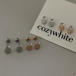 [Cozywhite] 2type Mini Cubic 手術鋼耳環