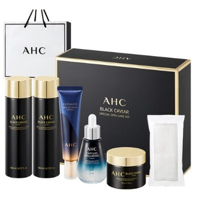 Ahc 黑魚子醬特別基礎化妝品護膚套裝 5 + 購物袋