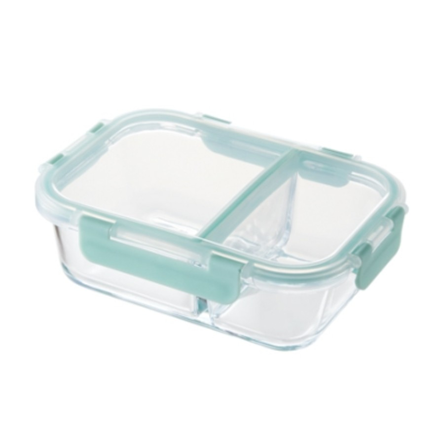 Locknlock 玻璃食品容器 2 隔間長方形 860 毫升透明耐熱玻璃密封容器不含 BPA 午餐盒可用於烤箱/微波爐