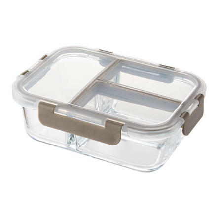 Locknlock 玻璃食品容器 3 個口袋長方形 1,040 毫升透明耐熱玻璃密封容器不含 BPA 午餐盒可用於烤箱