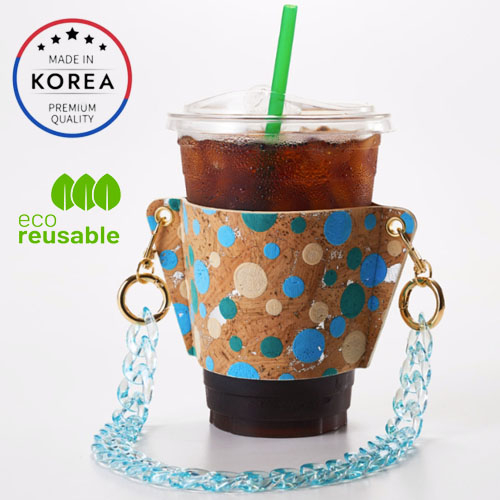 韓國高級便攜式軟木飲料袋_藍色氣泡、杯架、環保水瓶架、跑步野營徒步旅行
