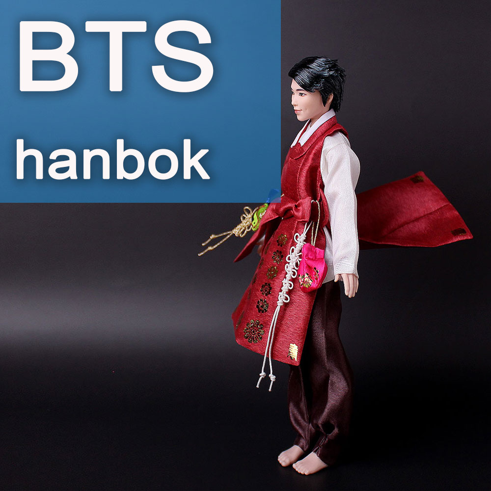 1/6 bts 玩具衣服韓服白上衣棕色褲子和背心套裝-韓國傳統服裝韓服適用於 11 英寸娃娃