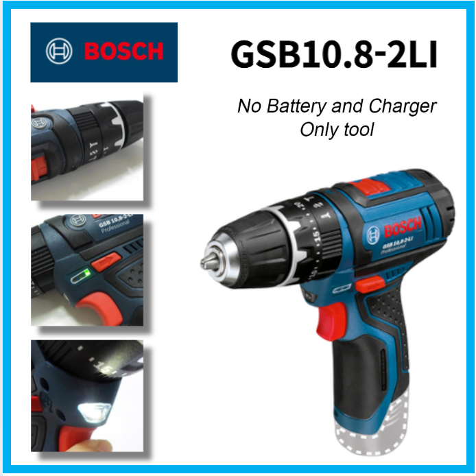 Bosch GSB 10.8-2-LI,無繩組合鑽,12V,10mm,無鑰匙(無充電器,無電池)