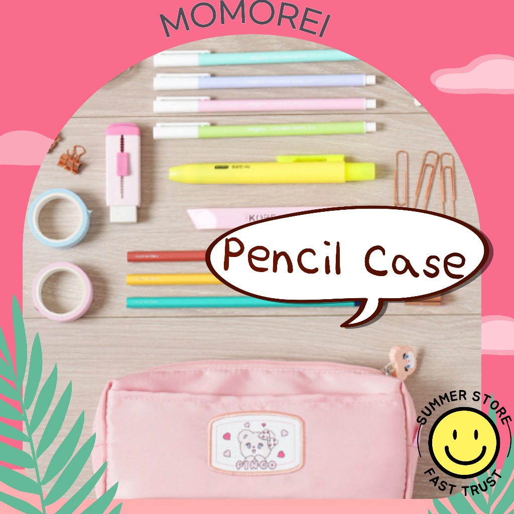 [Momorei] Momorei 方形口袋毛絨筆袋粉色