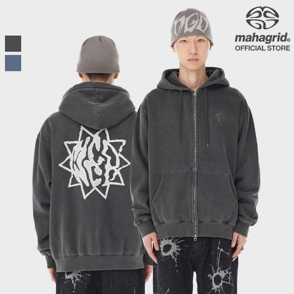 [MAHAGRID] Sun LOGO 顏料拉鍊連帽衫_帽踢_男女共穿_韓國風格