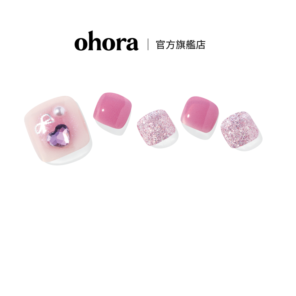 [ohora] 凝膠指甲貼(鑲鑽) P Pink Bell 官方旗艦店/紫粉色/愛心寶石×水晶珍珠×手繪蝴蝶結設計