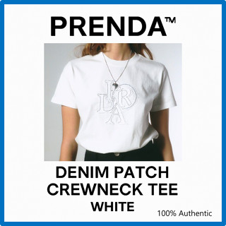 [PRENDA] Denim Patch 圓領 T 恤 - 白色,街頭服飾,韓國極簡主義