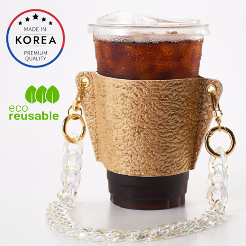 韓國高級便攜式軟木飲料袋_金色、杯架、環保水瓶架、跑步野營徒步旅行
