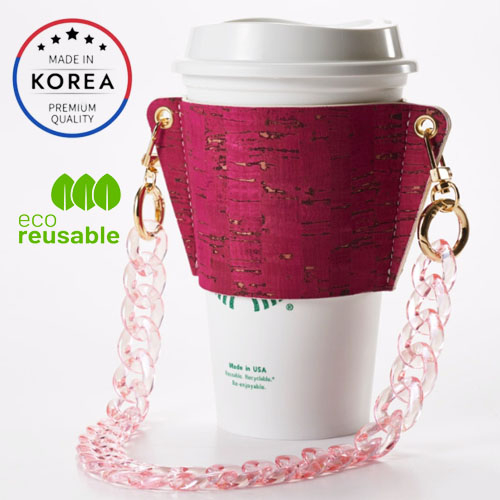 韓國高級便攜式軟木飲料袋_粉紅色、杯架、環保水瓶架、跑步野營徒步旅行