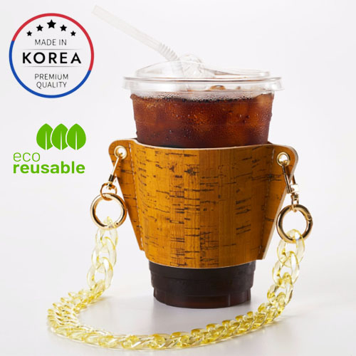 韓國高級便攜式軟木飲料袋_黃色,杯架,環保水瓶架,跑步野營徒步旅行