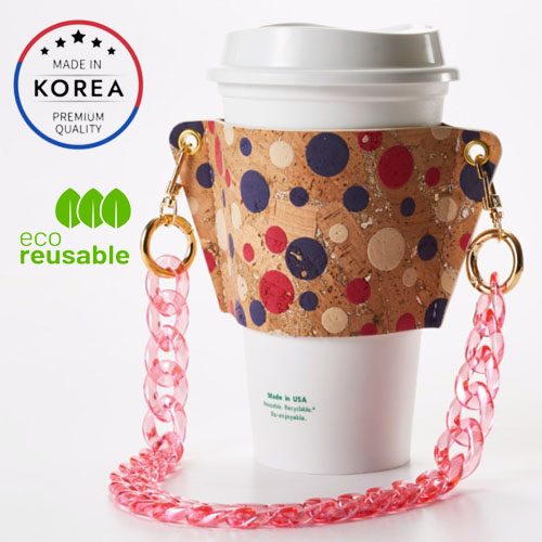 韓國高級便攜式軟木飲料袋_紅色氣泡、杯架、環保水瓶架、跑步野營徒步旅行