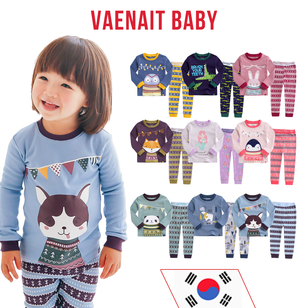 [韓國 Vaenait BABY] 12M-9Y 幼兒兒童男孩女孩 100% 棉熊貓頭鷹企鵝狐狸 d 貼身睡衣睡衣睡衣套