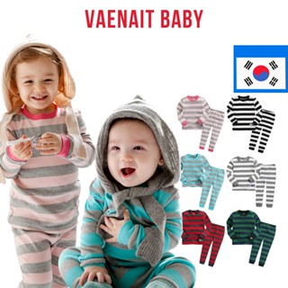 [Vaenait Baby 韓國] 可愛條紋 嬰幼兒長款秋衣套裝 12M~12Y 純棉 打底衣 睡衣 居家服 獨家設計