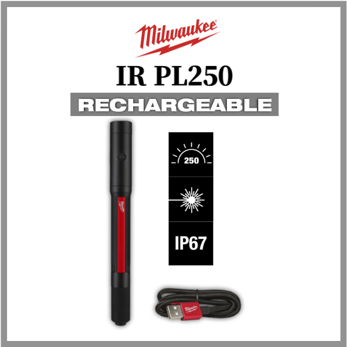 Milwaukee IR PL250 內部 USB 可充電筆燈 250 流明