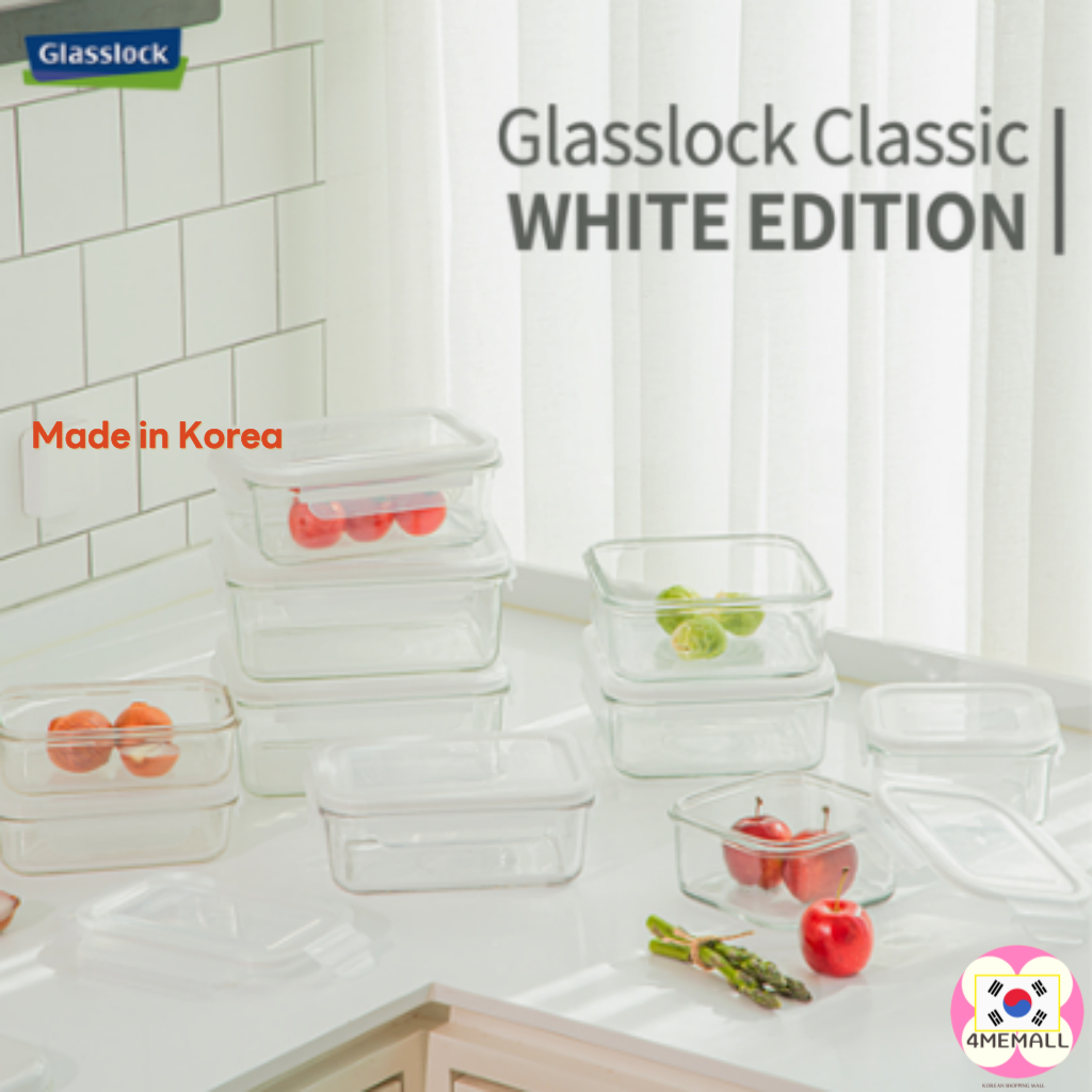 Glasslock 經典白色版玻璃密封容器食品儲存食品容器冰箱組織玻璃密封容器禮品不含 BPA