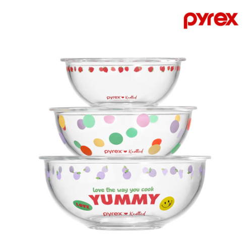 [PYREX X Knotted] 攪拌碗 3p 套裝(880ml 1p、1.4L 1p 和 2.4L 1p)