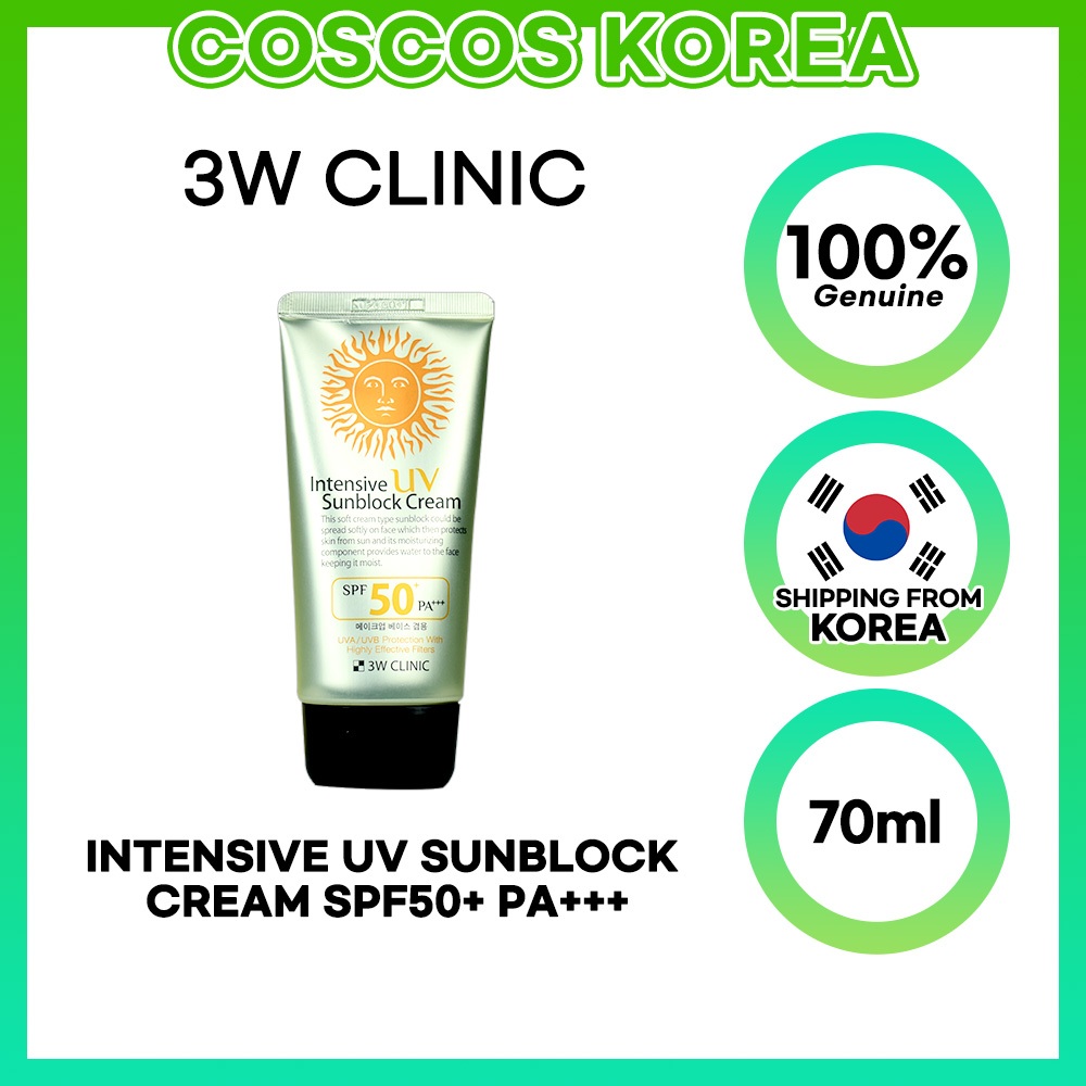 3w CLINIC 強效紫外線防曬霜 SPF50+ PA+++ 70ml / 保濕(保濕供應) / 柔軟塗抹 / 白色桌