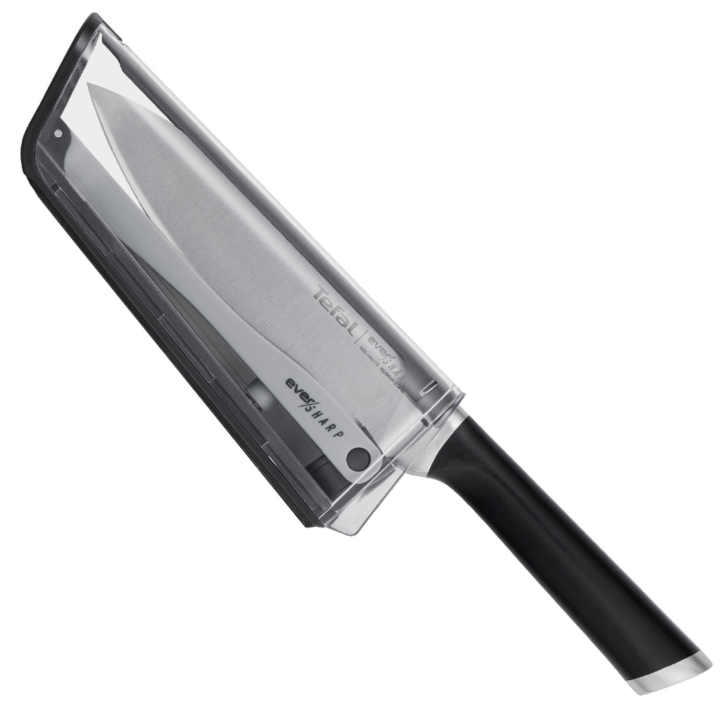 TEFAL EVER SHARP 德國不鏽鋼廚師刀（16.5 公分）磨刀器安全儲存容器銀色