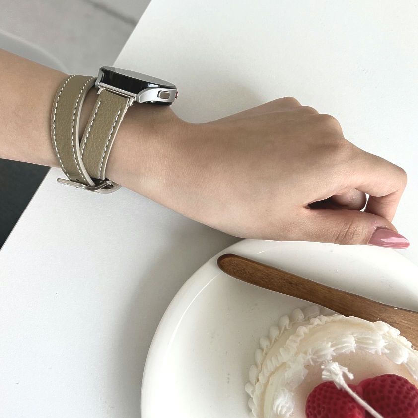 SAMSUNG 仙人掌純素皮革錶帶單雙 2 合 1 套裝適用於三星 Galaxy 手錶