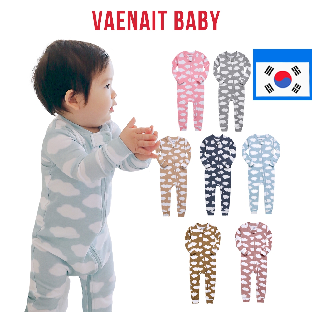 [ Vaenait BABY 韓國] Newborn-24M 新生嬰兒學步兒童女孩男孩柔軟舒適莫代爾雲足睡眠和玩耍睡衣套