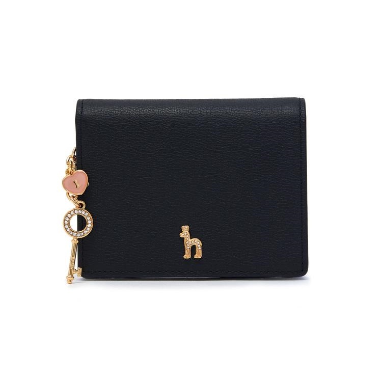 [HAZZYS] 水鑽小狗標誌雙折皮革錢包 / 可愛閃亮立方鑰匙吊飾錢包