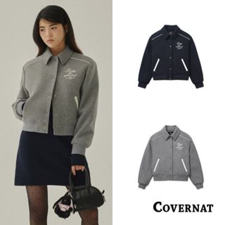 [COVERNAT]25SS 女士大學生保暖羊毛混紡質地經典LOGO時尚百搭翻領長袖校服外套夾克（多色任選）