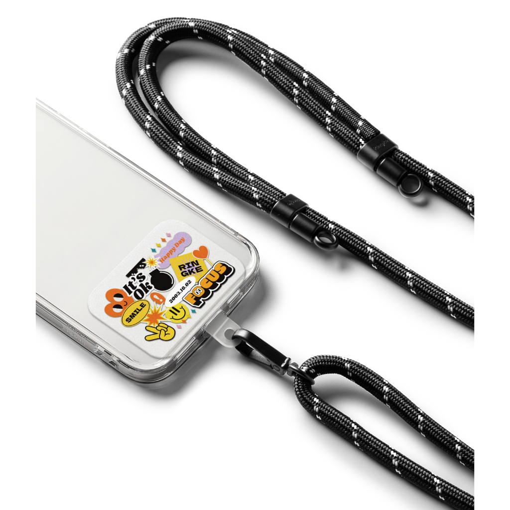 Ringke Holder Link Strap 時尚設計手機掛脖 透明 黑連接片 手機殼夾片加脖繩 可調節掛繩