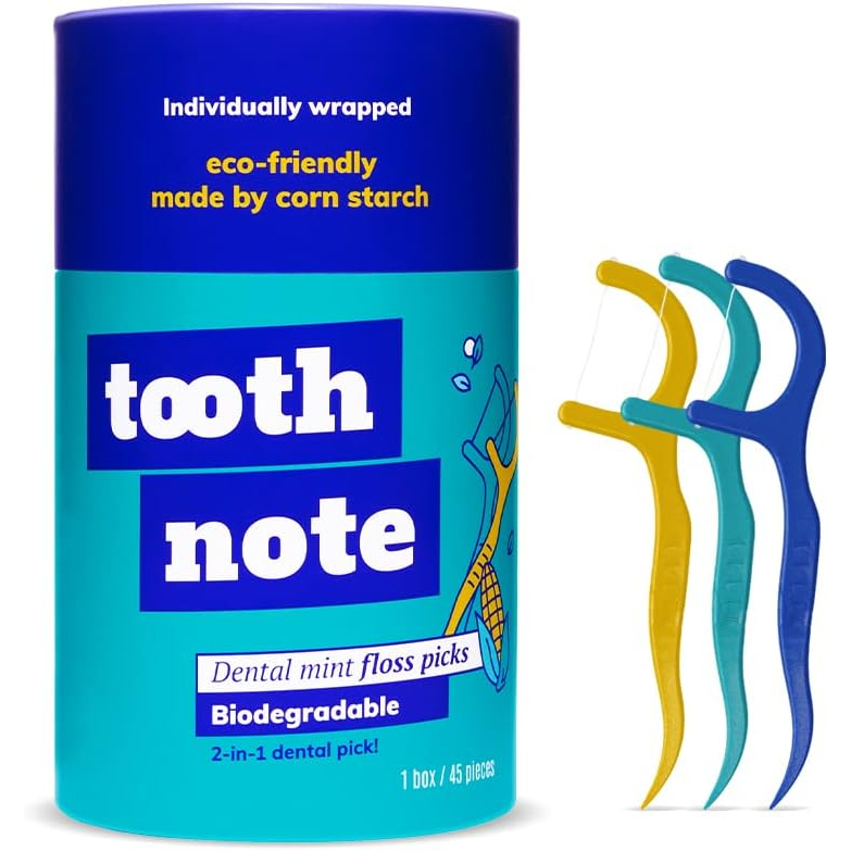 Toothnote 便攜式牙線棒、牙籤、環保高韌性可生物降解牙線棒 - 適用於日常、旅行、露營、學校的獨立包裝 - 薄荷