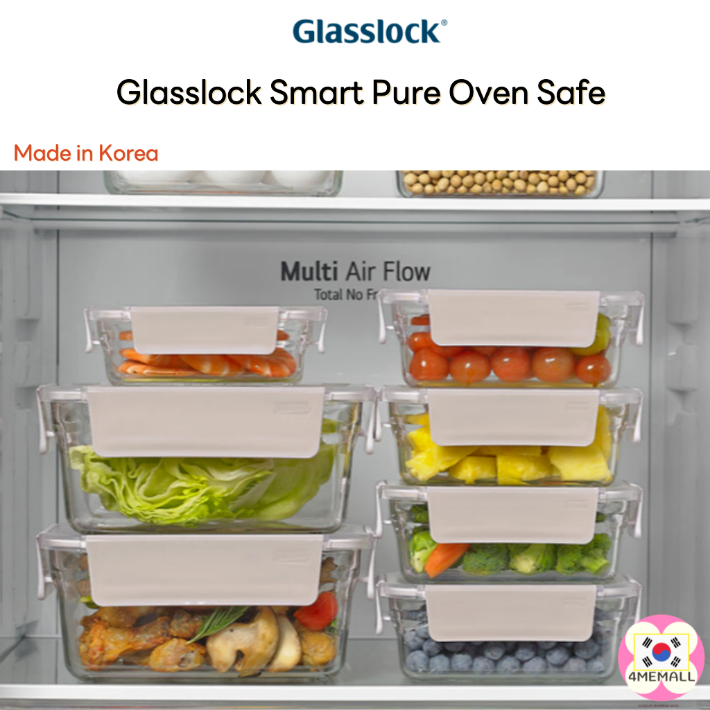 Glasslock 智能純烤箱安全玻璃密封容器米色食品儲存食品容器冰箱組織玻璃密封容器禮品不含 BPA