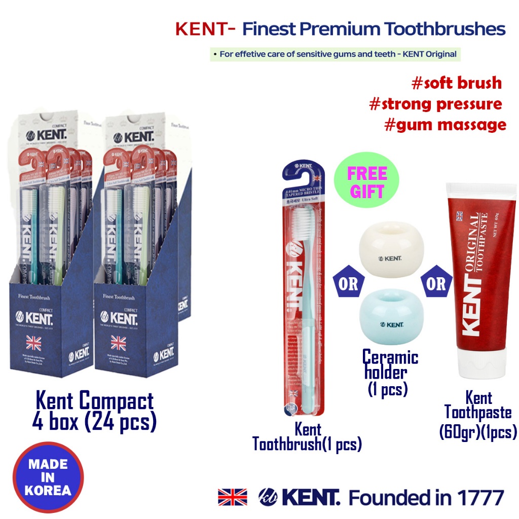 KENT Compact Toothbrush 24 支(免費牙膏/牙刷)環保極細軟毛牙刷 護齦韓國牙刷 孕期孕婦牙刷