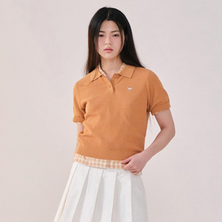 [COVERNAT] 女款百搭舒適純棉翻領短袖針織衫T恤（橘粉色）[H8]