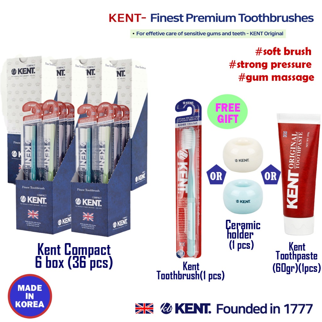 KENT Compact Toothbrush 36 支(免費牙膏/牙刷)環保極細軟毛牙刷 護齦韓國牙刷 孕期孕婦牙刷