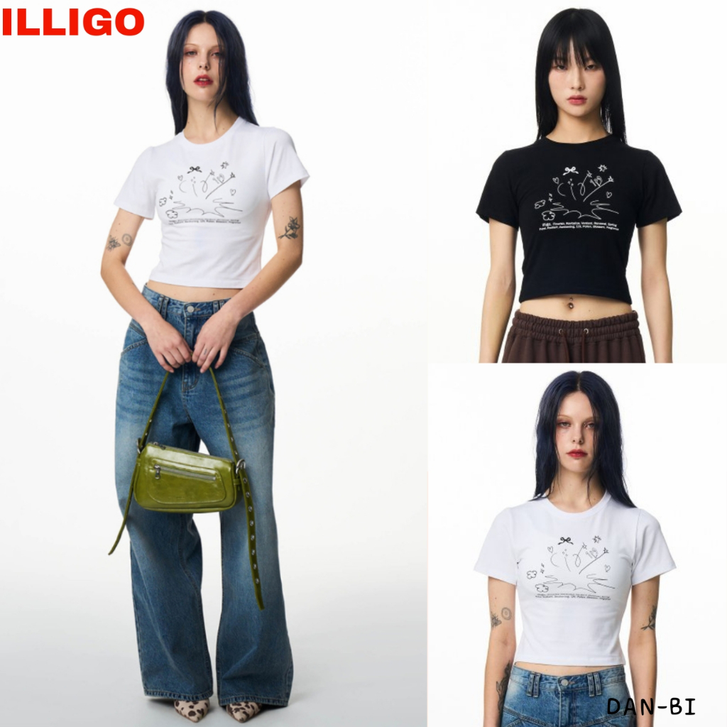 [ILLIGO] 手繪合身露臍t恤_2色/多名人穿上它! / 100% 正品 KR 產品 / 適合炎熱的夏天!