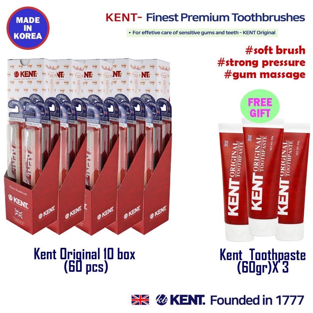 KENT Original Toothbrush60 支(免費牙膏)環保極細軟毛牙刷 護齦韓國牙刷 孕期孕婦牙刷