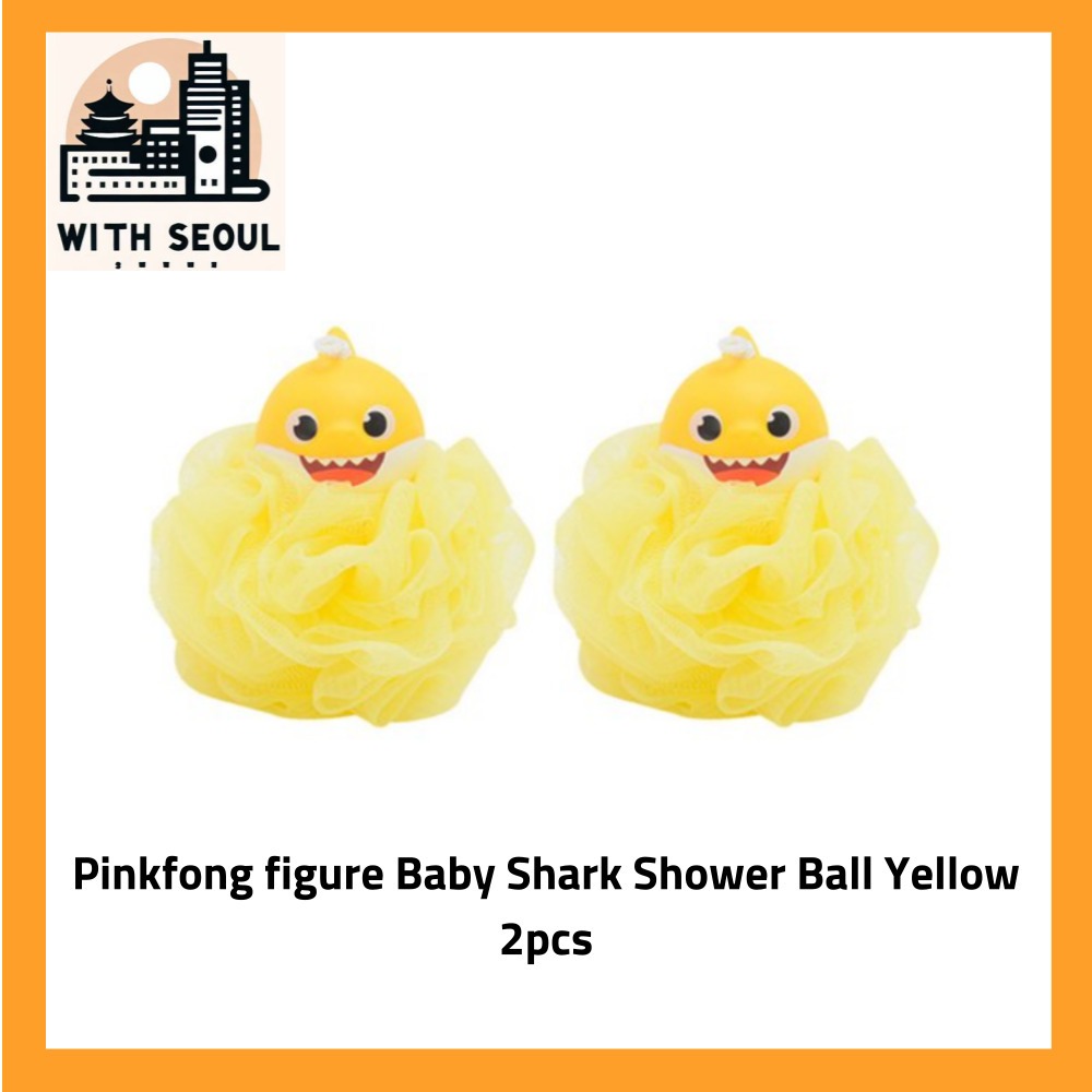 碰碰狐公仔鯊魚寶寶沐浴球黃色 2 件韓國兒童嬰兒學步嬰兒新生兒沐浴沐浴毛絨玩具工具配件身體護理