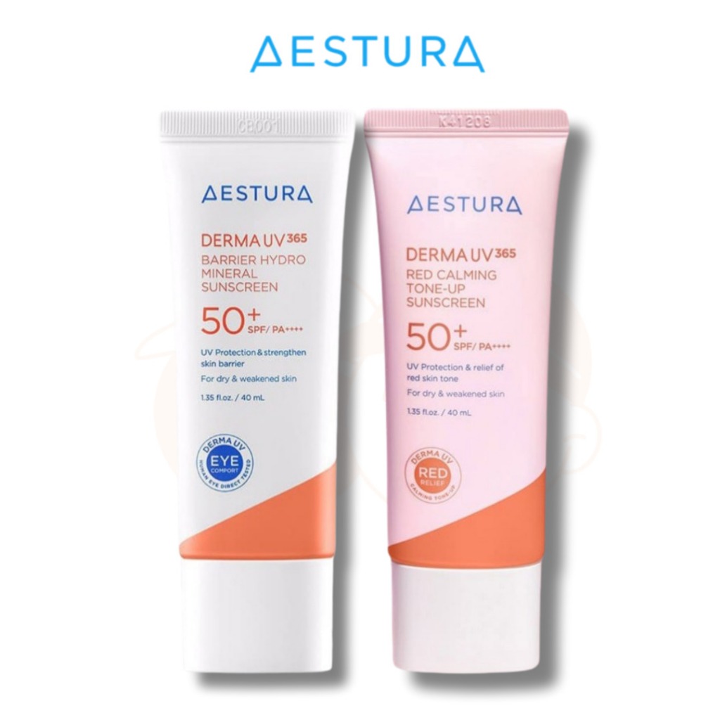 Aestura DERMA UV365 防曬霜 SPF50+ PA++++ 礦物質和紅色鎮靜提亮配方保護和舒緩
