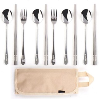 Breezemoon 不銹鋼野營餐具套裝 - 勺子、筷子、叉子 (BM072) 帶小袋