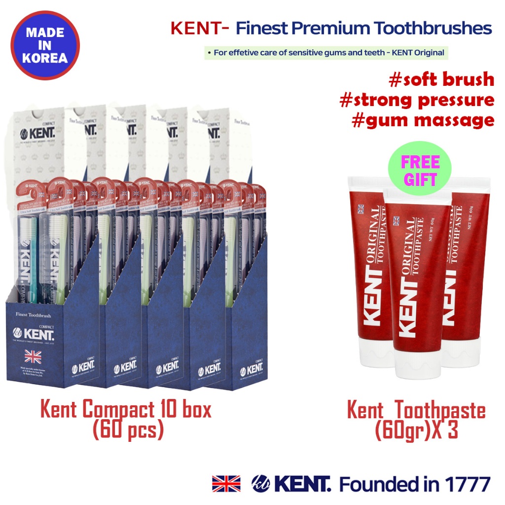 KENT Compact Toothbrush 60 支(免費牙膏)環保極細軟毛牙刷 護齦韓國牙刷 孕期孕婦牙刷