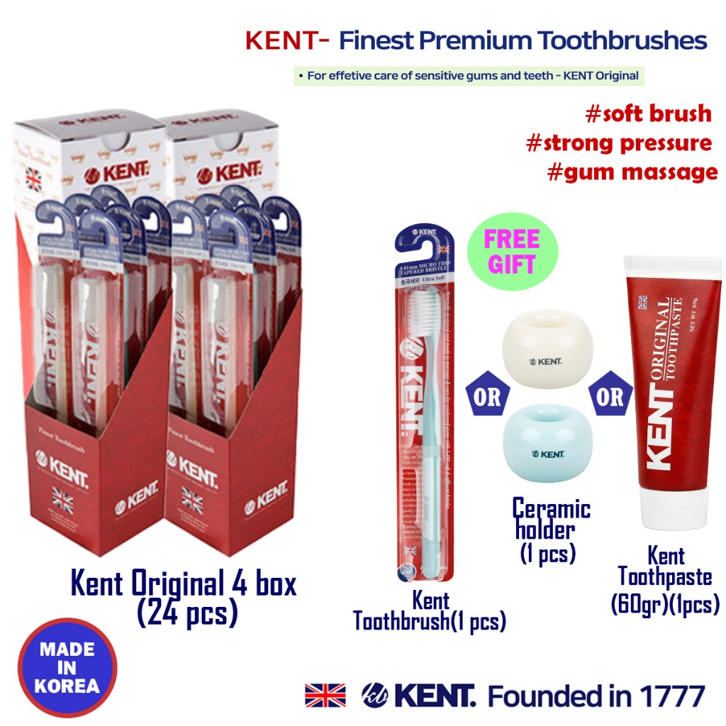 KENT Original toothbrush 24 支(免費牙膏/牙刷)環保極細軟毛牙刷 護齦韓國牙刷 孕期孕婦牙刷