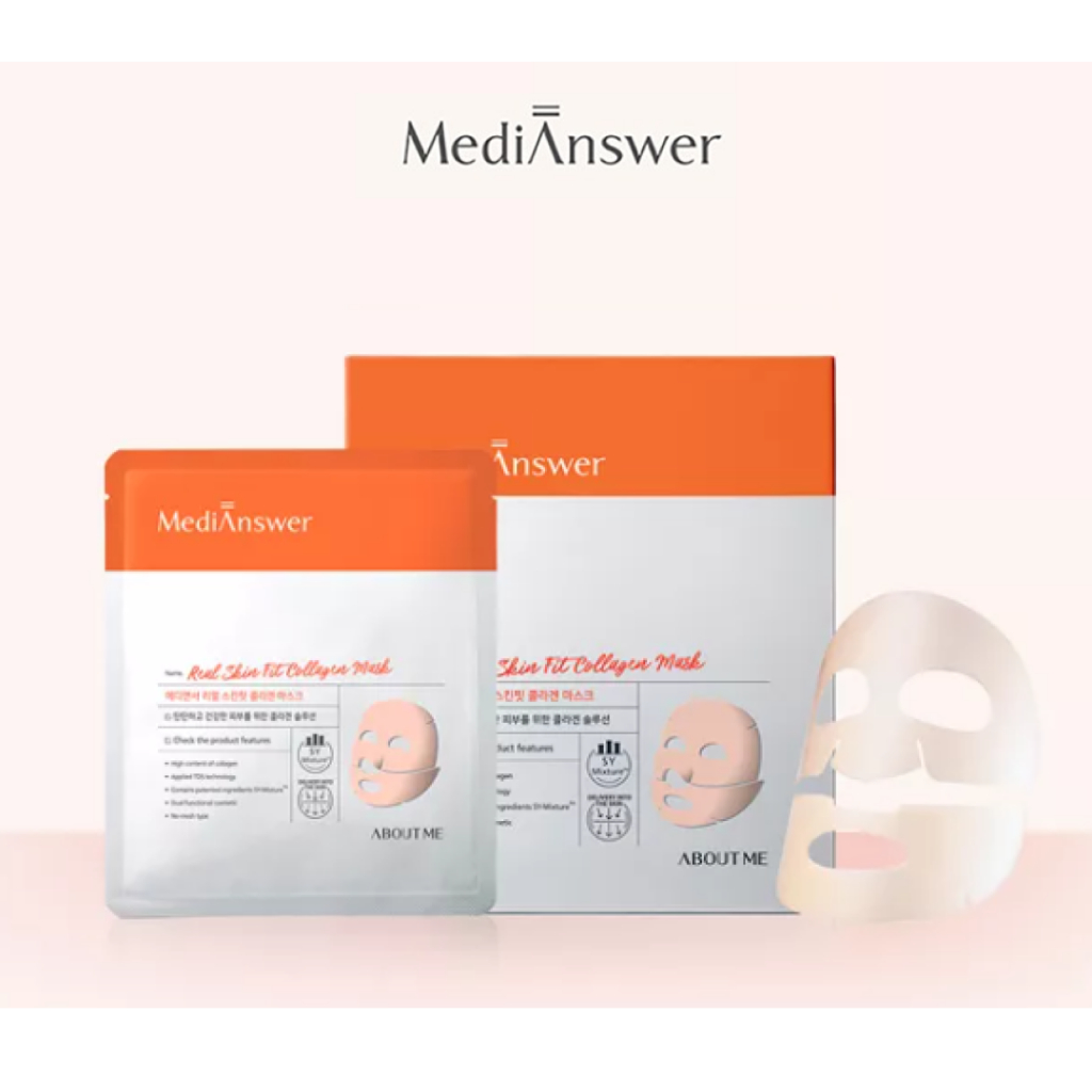 Medianswer 膠原蛋白面膜 4 片(無盒) - Real Skin Fit,韓國保濕和抗衰老美容產品,面部護理
